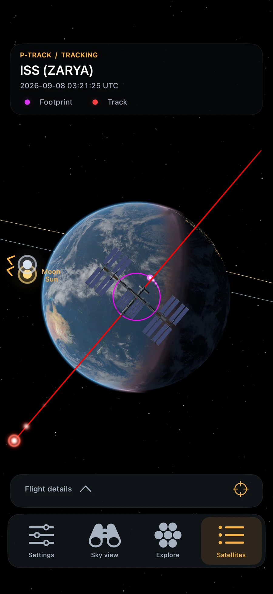 ISS tracking on the 3D globe