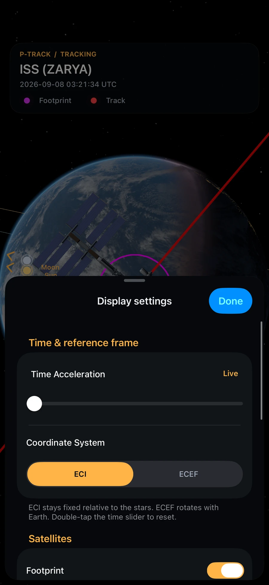 P-Track settings for scene overlays and coordinates
