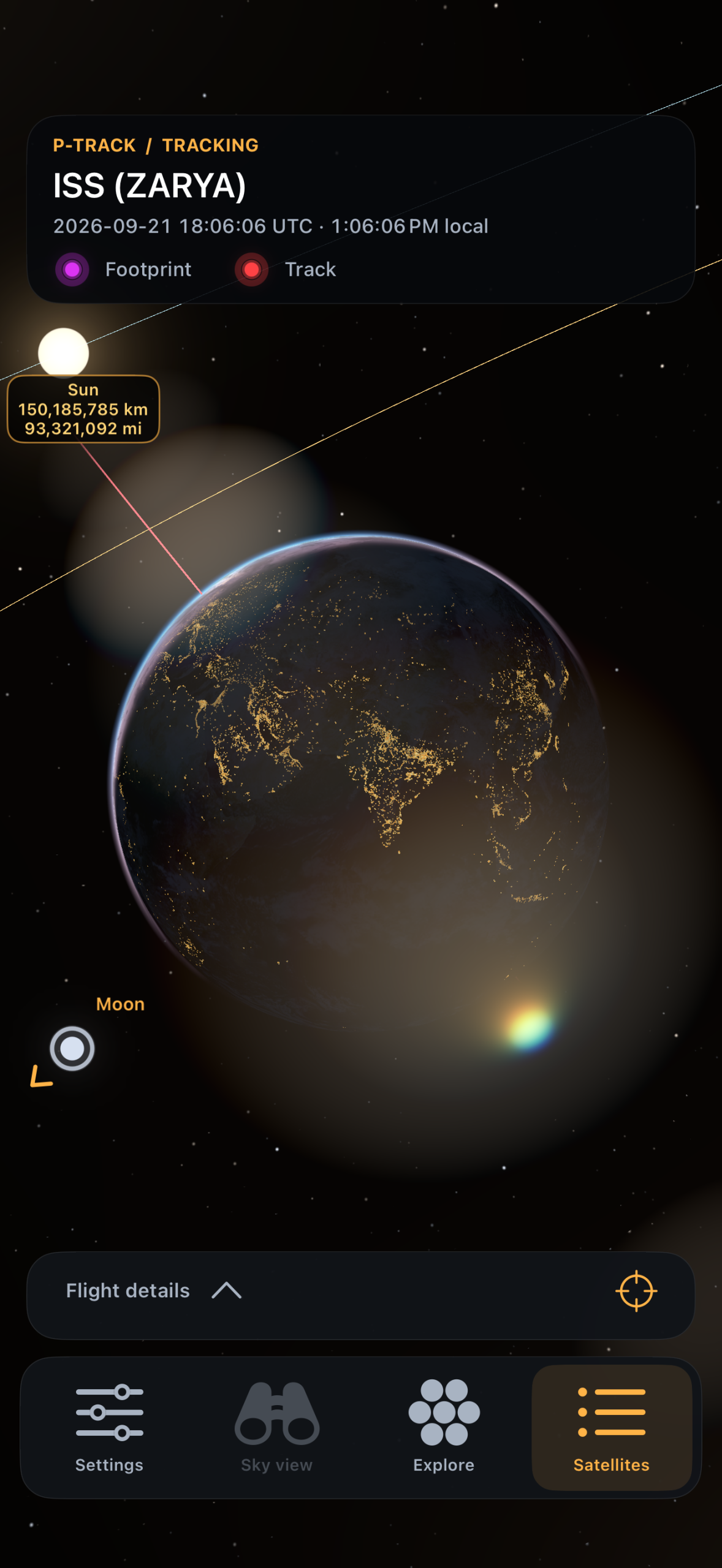 Sun and Moon in the P-Track 3D scene